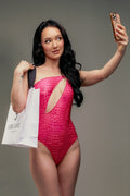 Pink Crocodile Tan-Through Swimsuit – One-Shoulder Cutout